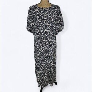Old Navy Floral Maxi Dress 2X Puff Sleeve Keyhole Smocked Cottagecore Romantic